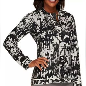 Isaac Mizrahi Live! Size S Abstract Black/Gray Animal Jacquard Zip Cardigan